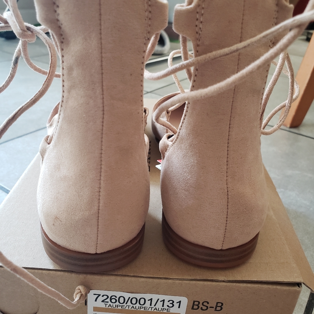 Zara Taupe Lace Up Flats - Picture 11 of 12